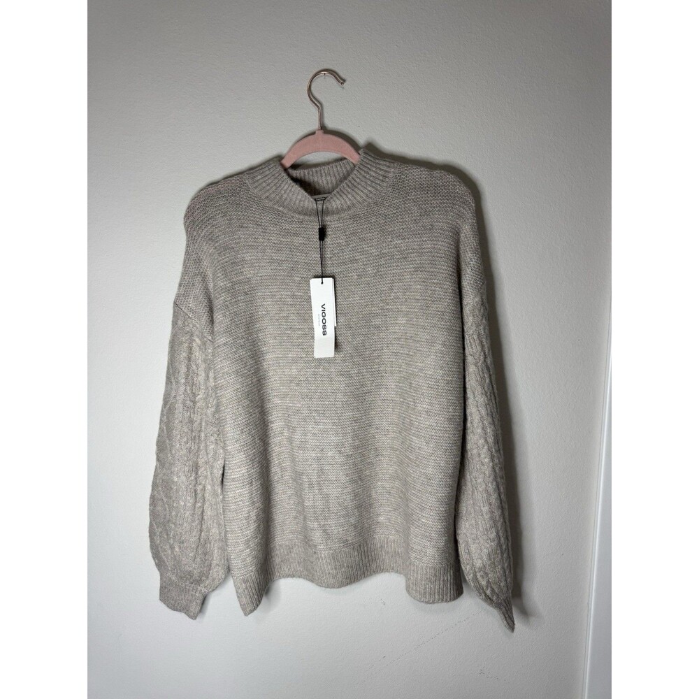 VIGOSS Beige Cable-Knit Pullover Sweater Crew Neck Acrylic Blend L